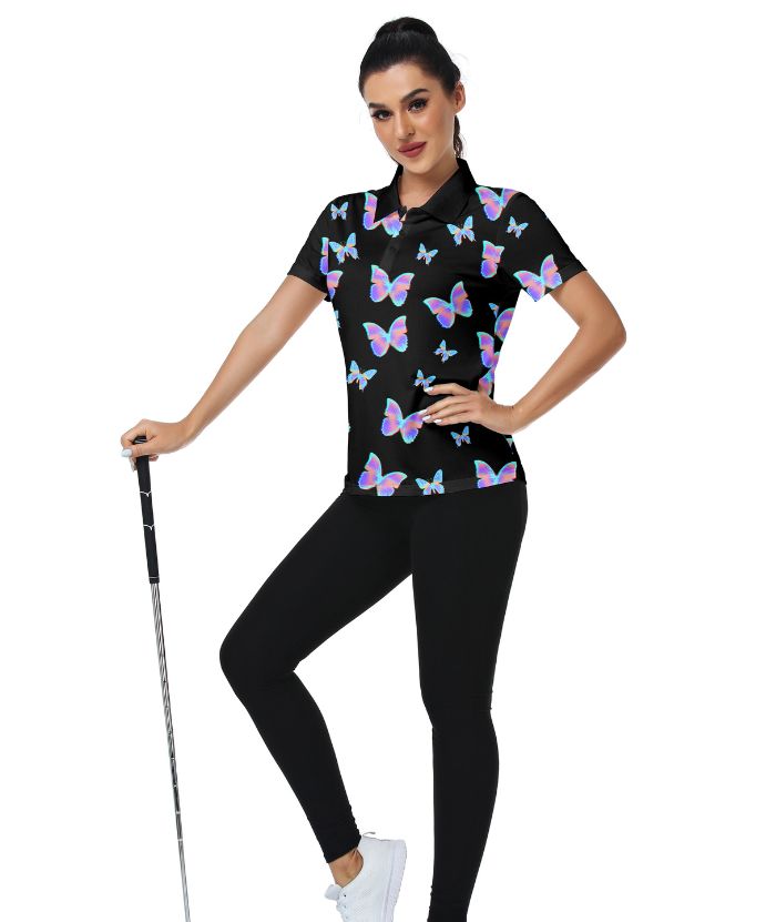 ZITY Women's Butterfly Printed Golf Polo Shirt-CUWPO02030