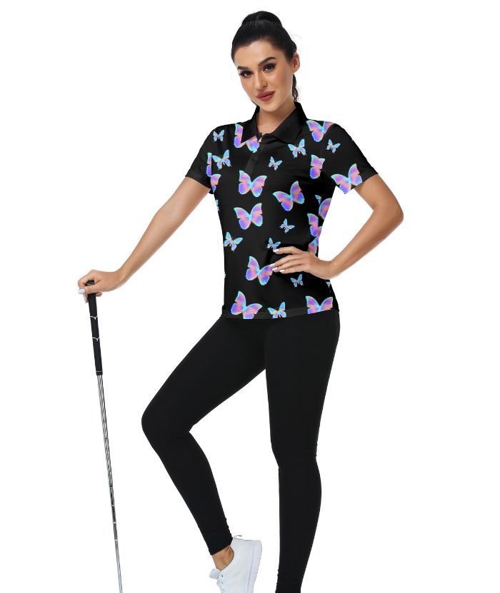ZITY Women's Butterfly Printed Golf Polo Shirt-CUWPO02030