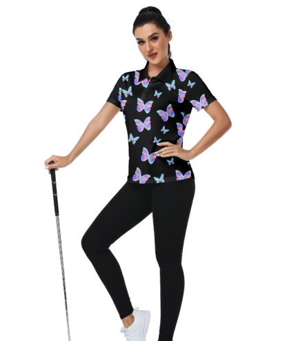 ZITY Women's Butterfly Printed Golf Polo Shirt-CUWPO02030
