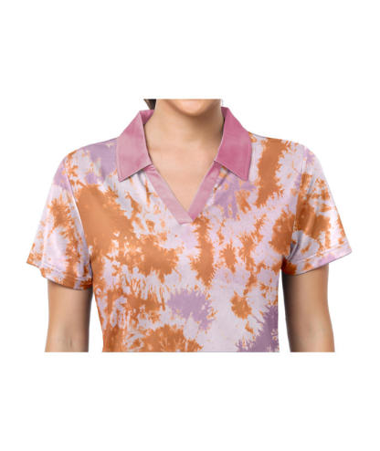 ZITY Women's Tie Dye Slim Fit Casual Polo Shirt-CUWPO01992