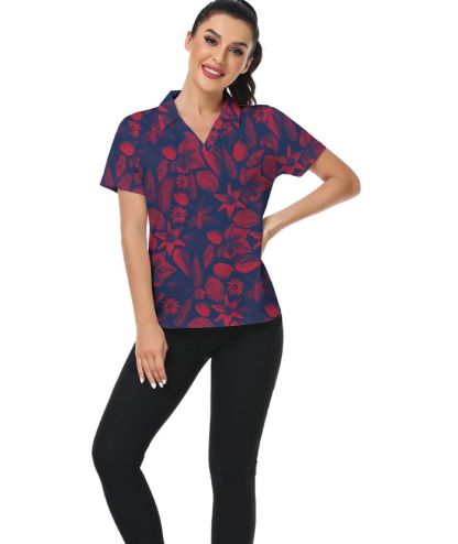 ZITY Women's Dri Fit Floral Print Golf Polo Shirt-CUWPO02133
