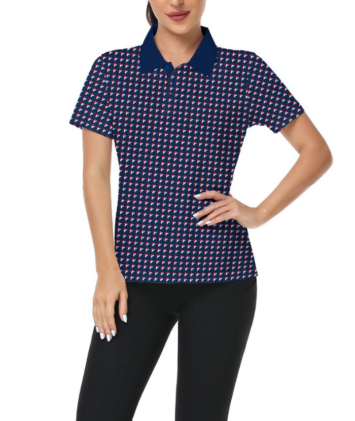 ZITY Women's Button Up Dark Blue Golf Polo Shirt-CUWPO02143