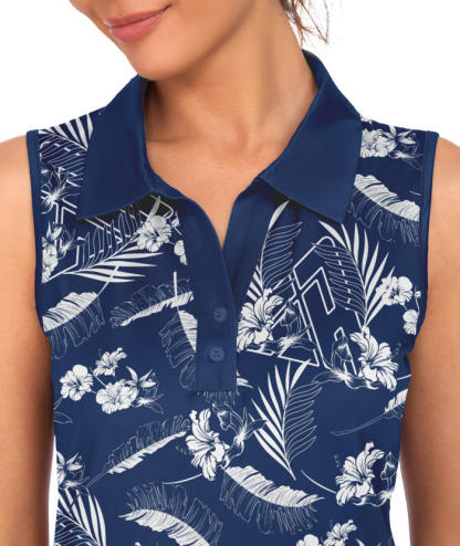 ZITY  Women's Sleeveless Slim Fit Printed Golf Polo Shirt-CUWBP02146