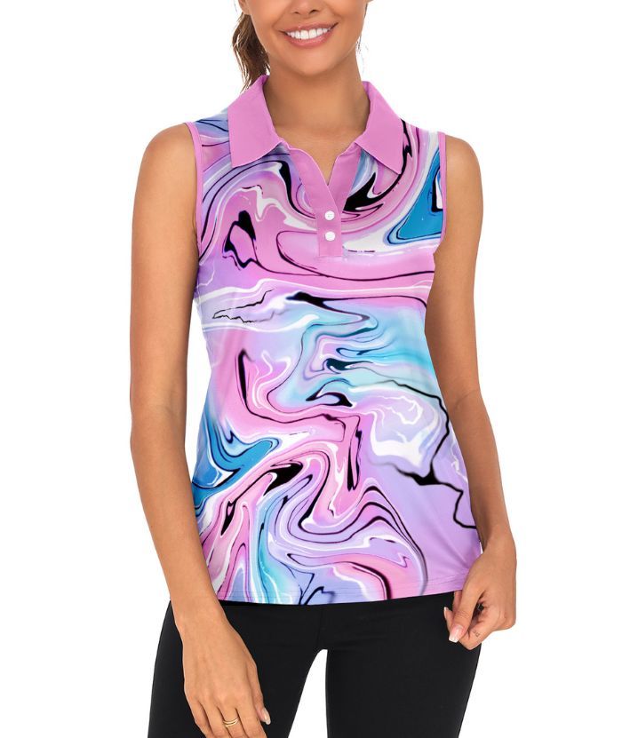 ZITY Women's Dri Fit Sleeveless printed Polo Shirt-CUWBP02299