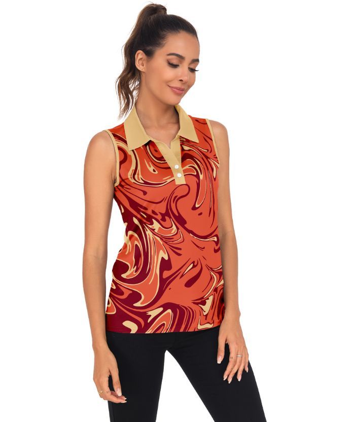 ZITY Women's Slim Fit Orange Sleeveless Polo Shirt-CUWBP02300