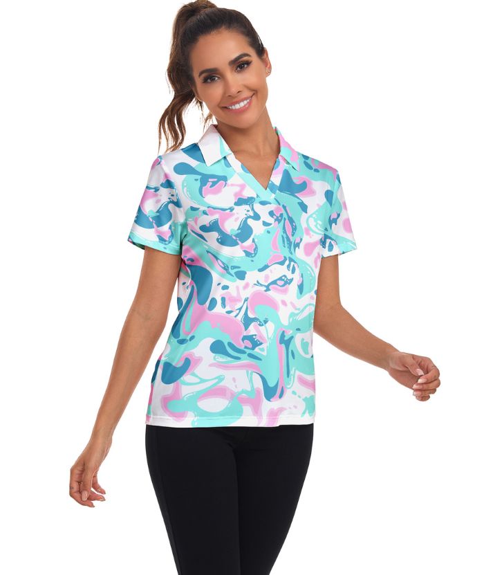 ZITY Women's Slim Fit V Neck Sports Polo Shirt-CUWPO02293