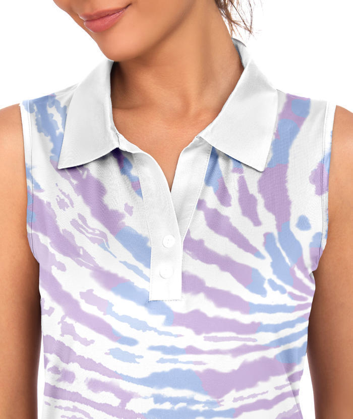 ZITY Women's Sleeveless Printed Slim Fit Golf Polo Shirt-CUWBP02215