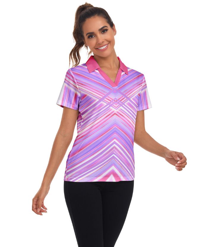 ZITY Women's Geometric Print Dri Fit Golf Polo Shirt-CUWPO02295