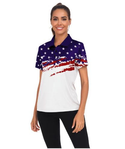 ZITY Women's Geometric Print Button Up Golf Polo Shirt-CUWPO02323