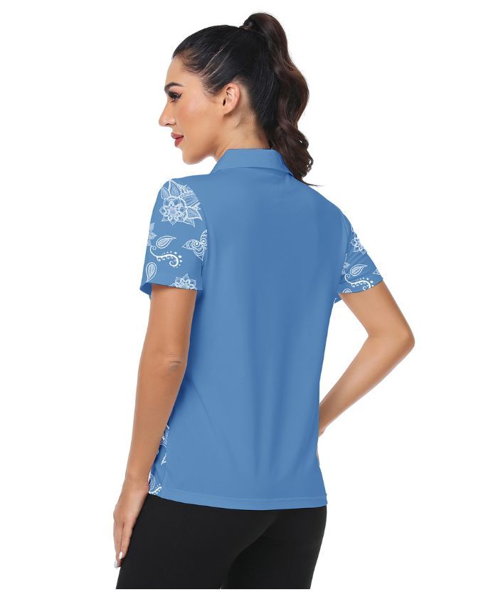 ZITY Women's Slim Fit Flower print Golf Polo Shirt-CUWPO01012