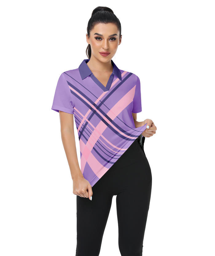 ZITY Women's Slim Fit Fit Stripe Pattern Golf Polo Shirt-CFWTX00040