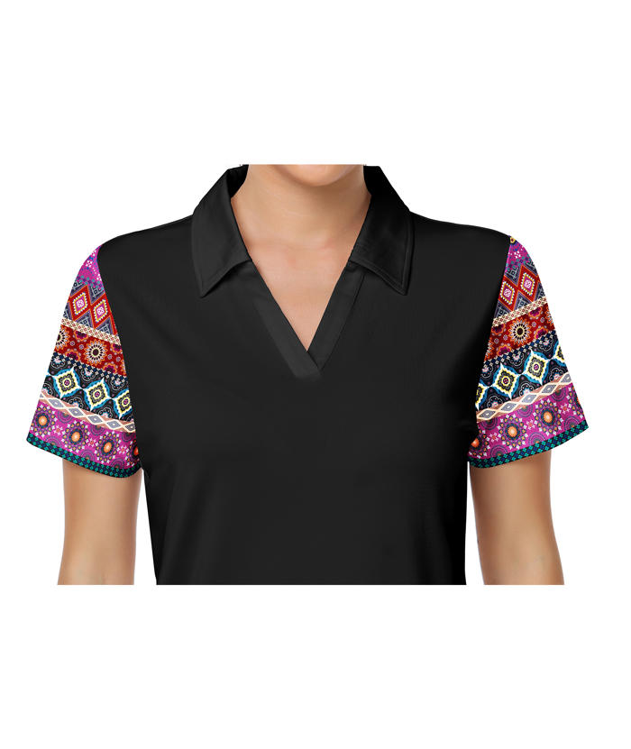 ZITY Women's Slim Fit Sleeve Printed Golf Polo Shirt-CUWPO01009