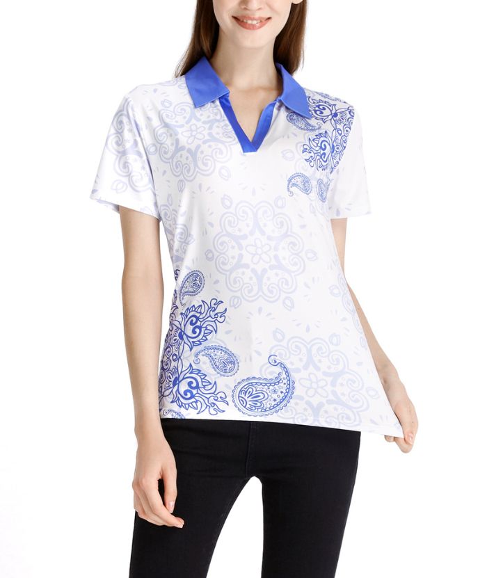 ZITY Women's Slim Fit Flower Print Golf Polo Shirt-CFWZZ00032