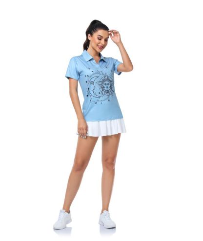 Women's V Neck Slim Fit Blue Golf Polo Shirt-CUWPO01022