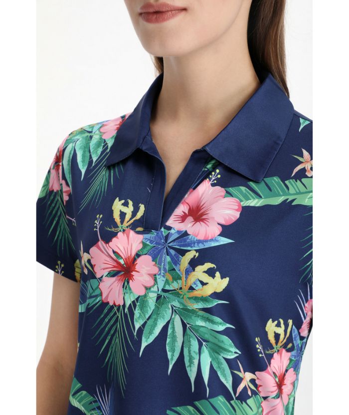 ZITY Women's Slim Fit Flower Print Golf Polo Shirt-CFWZZ00042