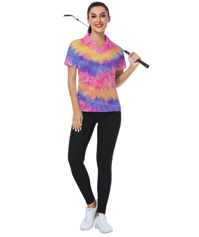 ZITY Women's Dri Fit Tie Dye Print Golf Polo Shirt-CUWPO01300