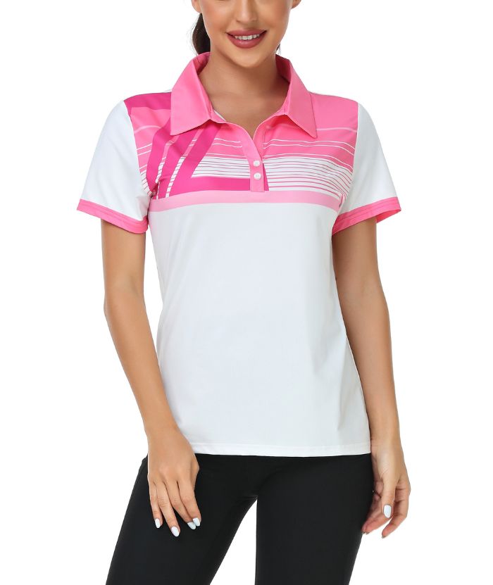 ZITY Women's Striped V Neck Golf Polo Shirt-CUWPO01342