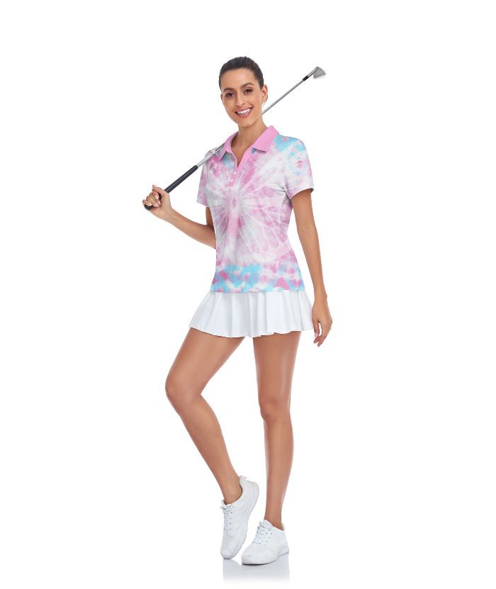 ZITY Women's Butterfly Tie Dye Slim Fit Golf Polo Shirt-CUWPO01557