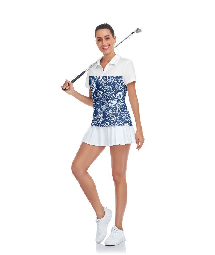 ZITY Women's Dri Fit Cashew Flower Print Golf Polo Shirt-CUWPO01558
