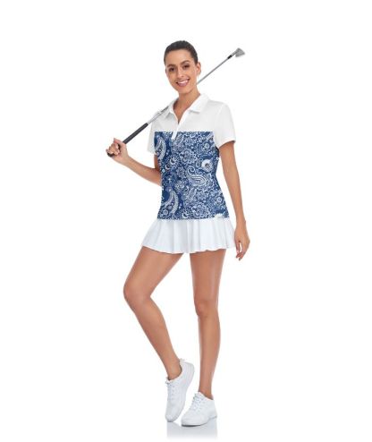 ZITY Women's Dri Fit Cashew Flower Print Golf Polo Shirt-CUWPO01558