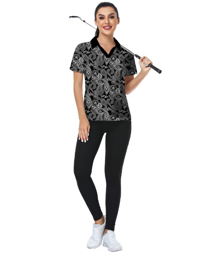 ZITY Women's Flower Print Dri Fit Golf Polo Shirt-CUWPO01940