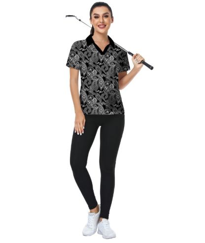 ZITY Women's Flower Print Dri Fit Golf Polo Shirt-CUWPO01940
