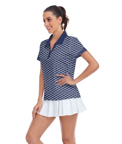 ZITY Women's Dri Fit Geometric Pattern Golf Polo Shirt-CUWPO01565