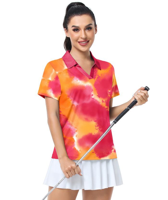 ZITY Women's Tie Dye Print Dri Fit Golf Polo Shirt-CUWPO01995