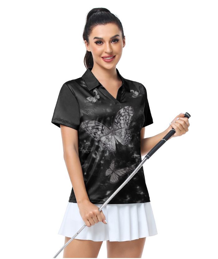 ZITY Women's V Neck Dri Fit Golf Polo Shirt-CUWPO02017