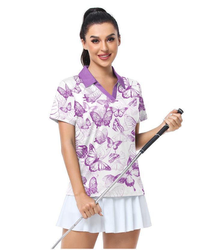 ZITY Women's V Neck Dri Fit Golf Polo Shirt-CUWPO02019