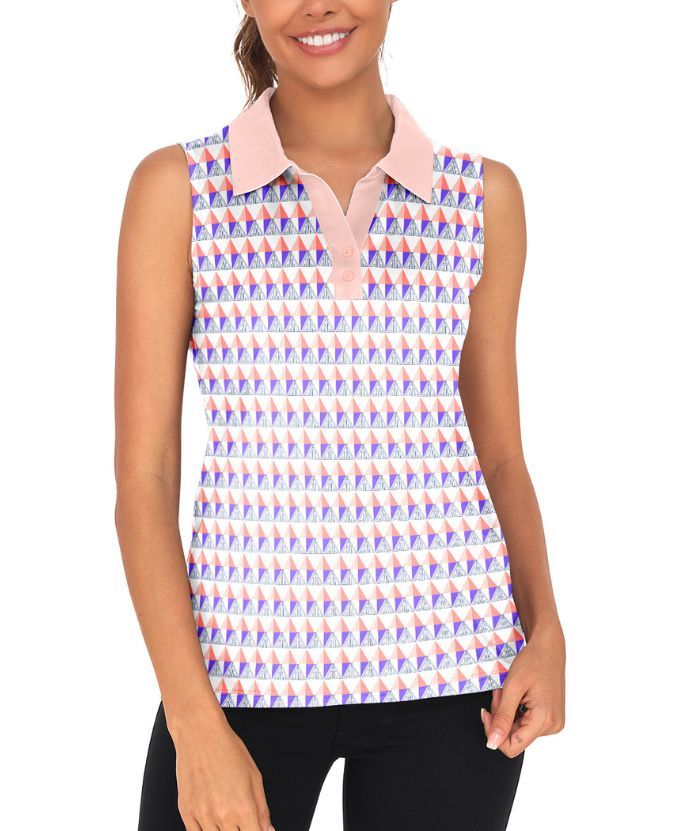ZITY Women's Sleeveless Slim Fit Pink Golf Polo Shirt-CUWBP02037