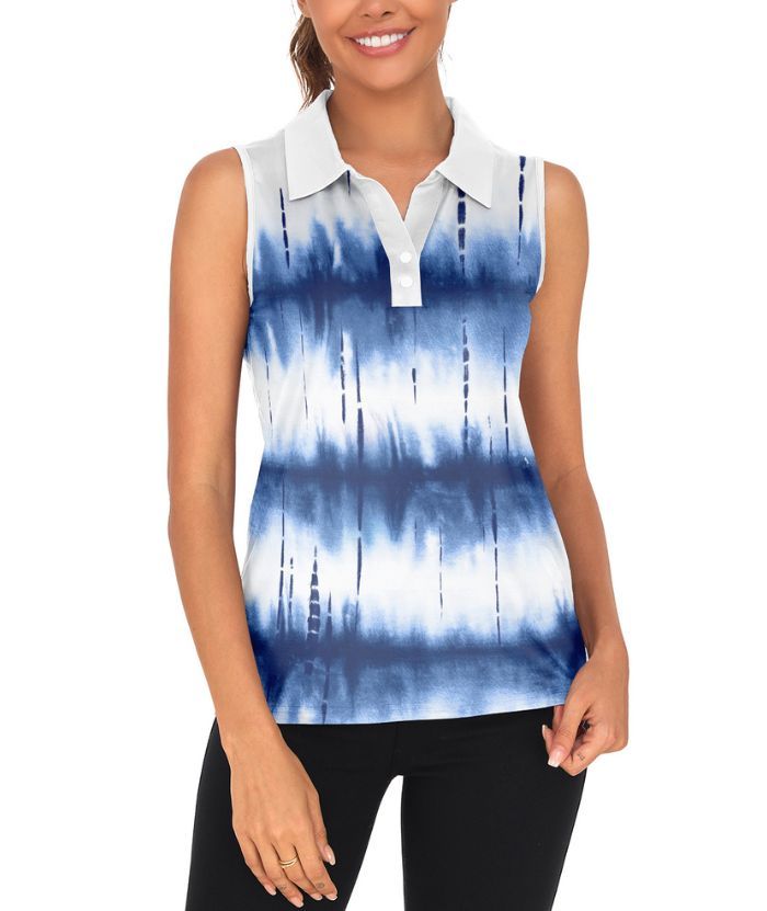 ZITY Women's Tie Dye Print Sleeveless Golf Polo Shirt-CUWBP02214