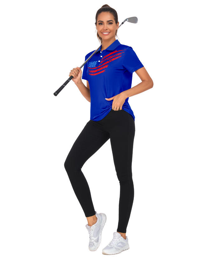 ZITY Women's American Flag Print Dri Fit Golf Polo Shirt-CUWPO02416
