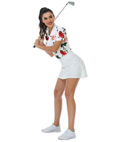 ZITY Women's Rose Print Dri Fit Golf Polo Shirt-CUWPO02665