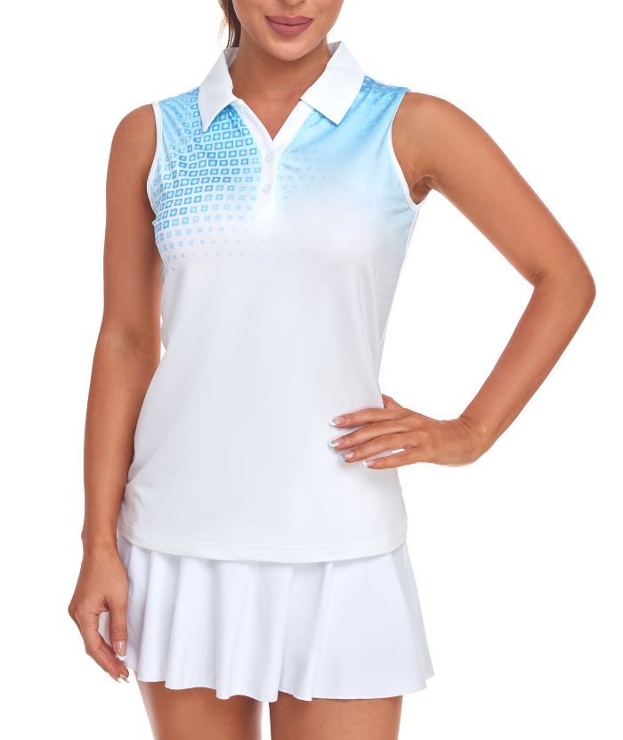 ZITY Women's Sleeveless Button Up Dri Fit Golf Polo Shirt-CUWBP02219