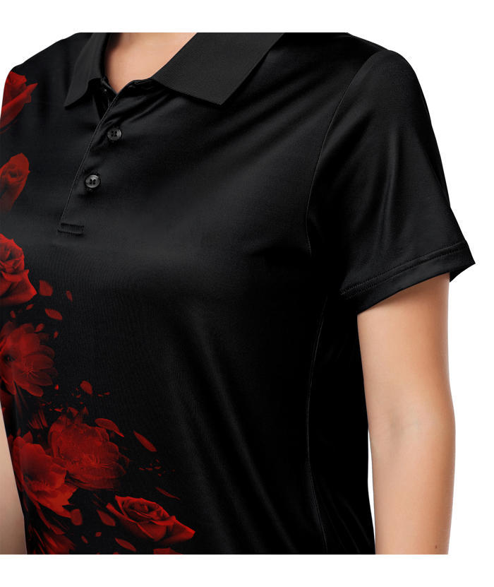 ZITY Women's Rose Printed Dri Fit Golf Polo Shirt-CUWPO02666