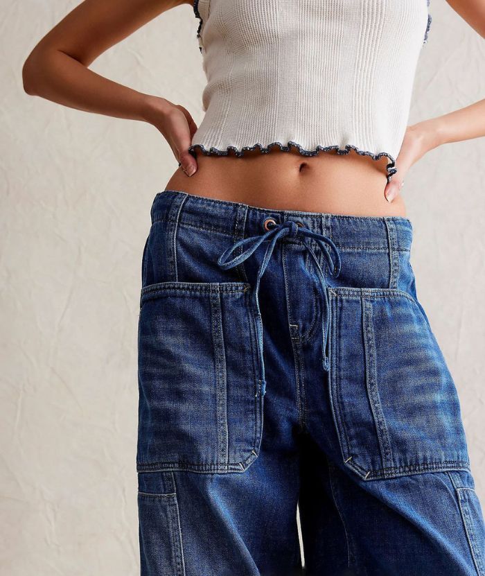 ZITY Women's Multi Pocket Wide Leg Baggy Jeans-DUWJE06167