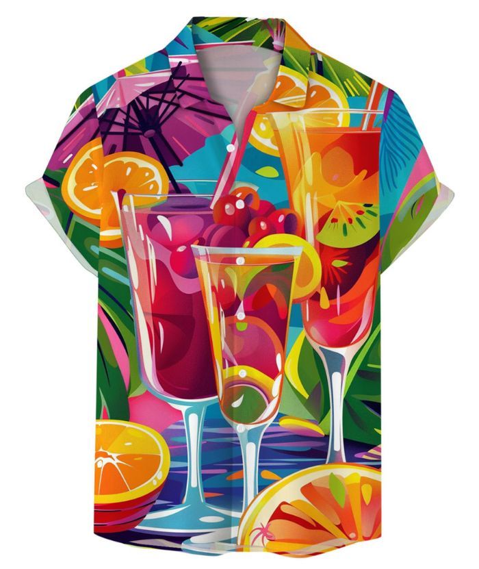 ZITY Men's Summer 3D Digital Print Button Shirt