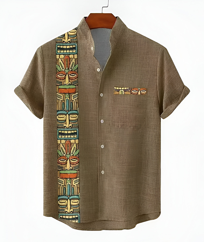 ZITY Men's Casual Summer Hawaiian Tribal Patterns Shirt
