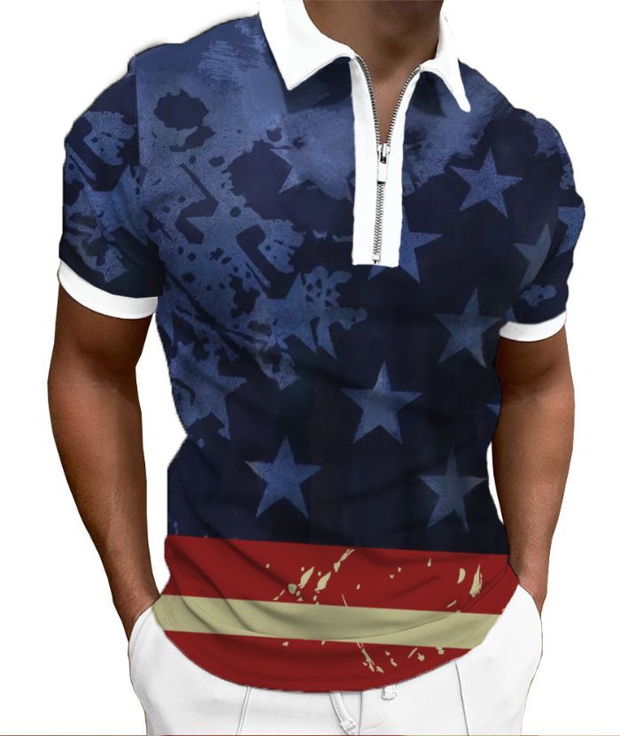 ZITY Men's Flag Printed Summer Dri Fit Polo Shirt-DUMPO06240