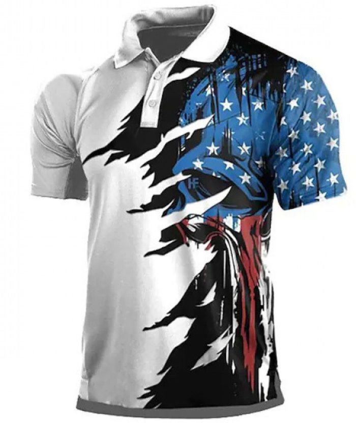 ZITY Men's Flag printed Button Up Slim Fit Polo Shirt-DUMPO06244