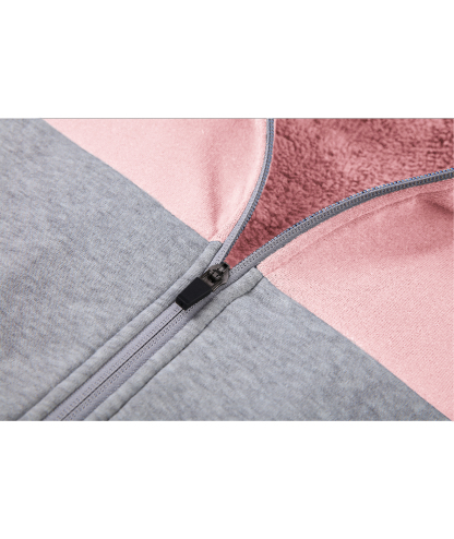 ZITY Women's Color Block Full Zipper Fleece Hoodie-CFWWT00007