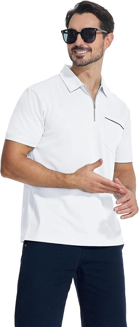 ZITY Men's Quarter Zip Slim Fit Polo Shirt-ZPK008403