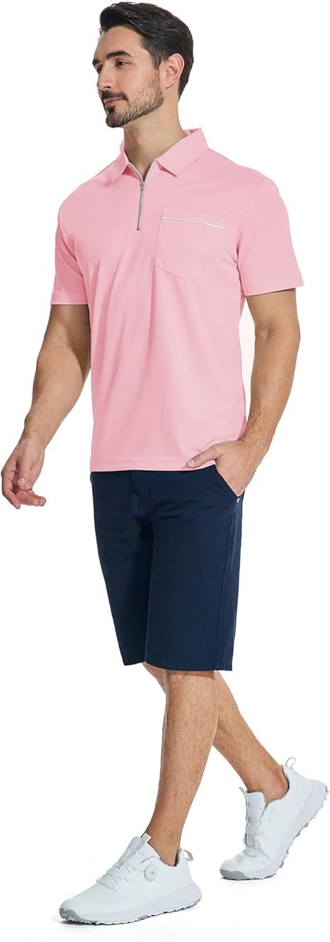 ZITY Men's Quarter Zip Slim Fit Polo Shirt-ZPK008403