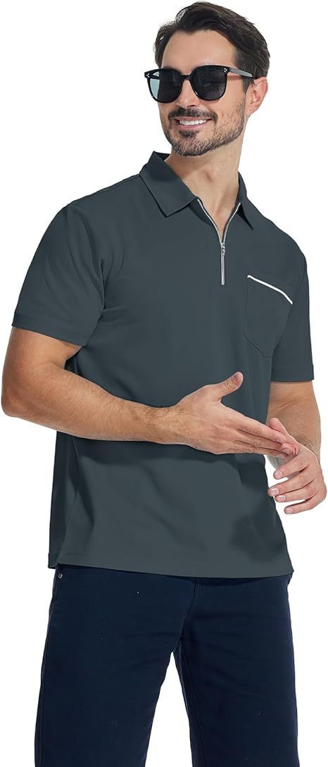ZITY Men's Quarter Zip Slim Fit Polo Shirt-ZPK008403