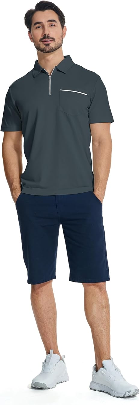 ZITY Men's Quarter Zip Slim Fit Polo Shirt-ZPK008403