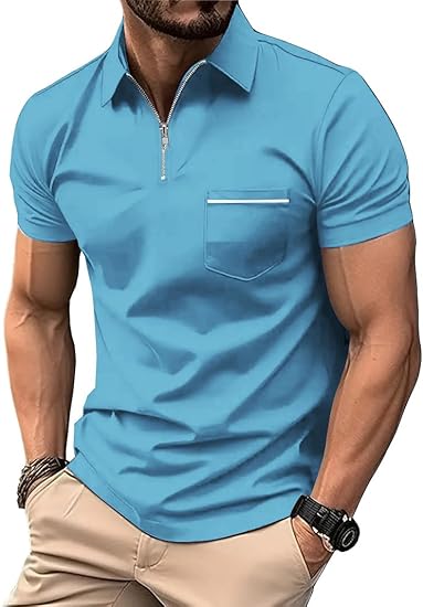 ZITY Men's Quarter Zip Slim Fit Polo Shirt-ZPK008403