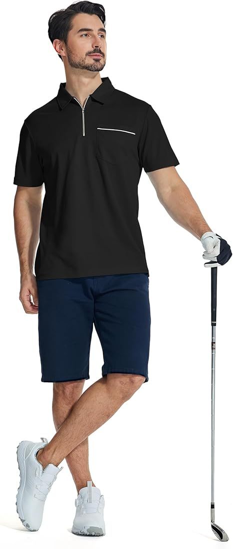 ZITY Men's Quarter Zip Slim Fit Polo Shirt-ZPK008403