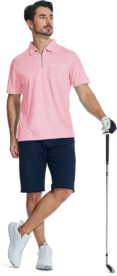 ZITY Men's Quarter Zip Slim Fit Polo Shirt-ZPK008403