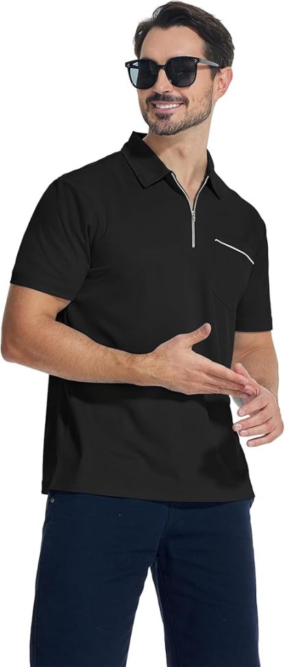 ZITY Men's Quarter Zip Slim Fit Polo Shirt-ZPK008403